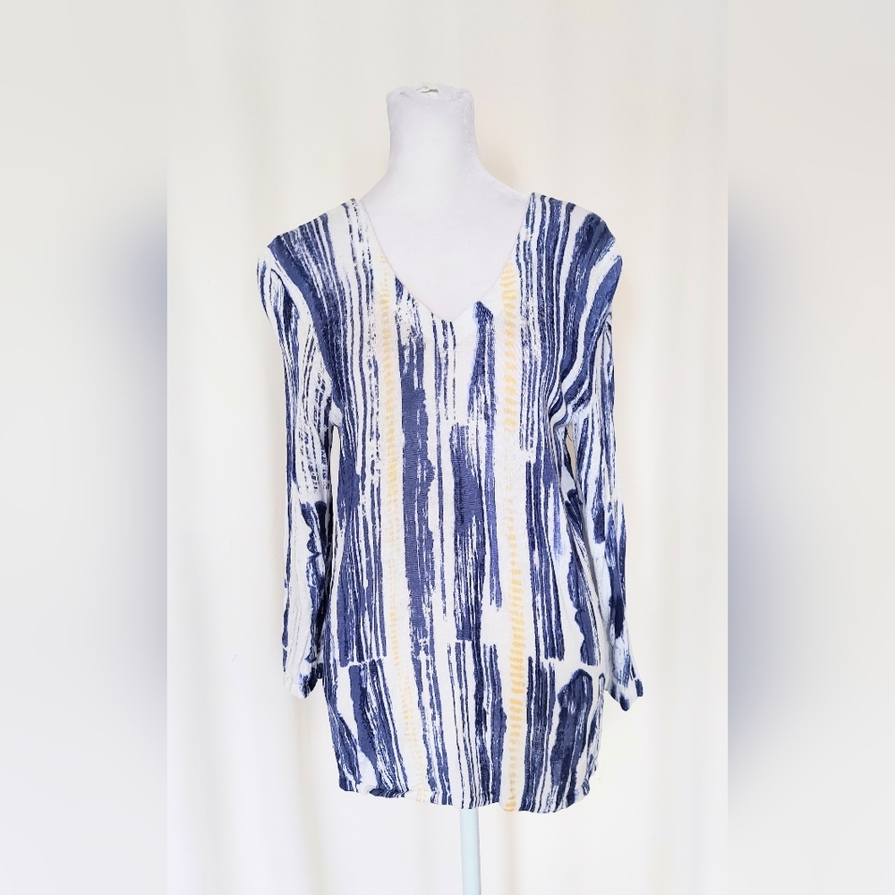 Nic + Zoe Sail Away Top Tunic Size PS Petite Small Blue White Tie Back